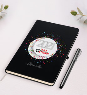 BK Gift Kişiye Özel 2024 Sana Mutluluk Getirsin Temalı Siyah Defter Kalem Seti