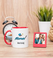 Memur Kırmızı Kupa Bardak ve Kırmızı Mini Fotoğraf Çerçevesi