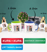 İkili Yeşil Lacivert Sevgiliye Sevgililer Günü Hediyesi 12 Kupa Bardak Anahtarlık