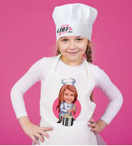 BK Gift Kişiye Özel Küçük Chef Karikatürlü Kız Çocuk Mutfak Önlüğü ve Aşçı Şapkası Seti-2 (Beyaz)