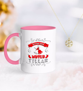 BK Gift Kişiye Özel Yılbaşı Mutlu Yıllar Pembe Kupa ve Kar Tanesi Kolye-7 (Model 1)
