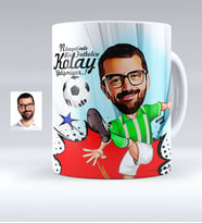 BK Gift Kişiye Özel Bay Futbolcu Yeşil Beyaz Karikatürlü Beyaz Kupa Bardak  1