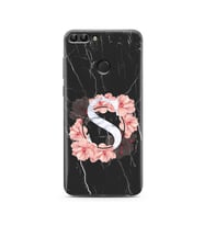 Mermer Çiçekli Harf Tasarım Süper Şeffaf Silikon Telefon Kılıfı Huawei PSmart (2