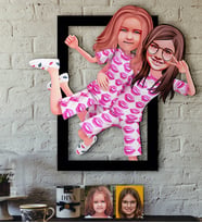 BK Gift Kişiye Özel Kız Kardeşler Karikatürlü 3D Ahşap Tablo-1