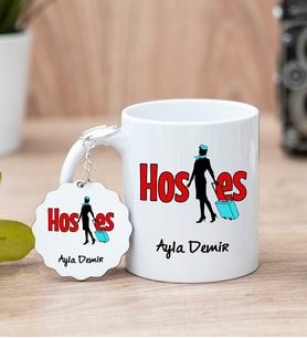 Hostes Beyaz Kupa Bardak Ve Anahtarlık Set