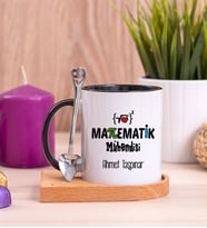 Matematik Mühendisi Ahşap Altlıklı Siyah Kupa Bardak