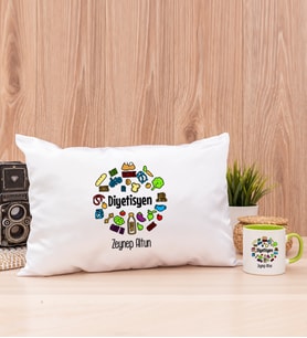 Diyetisyen Dikdörtgen Yastık ve Yeşil Kupa Bardak
