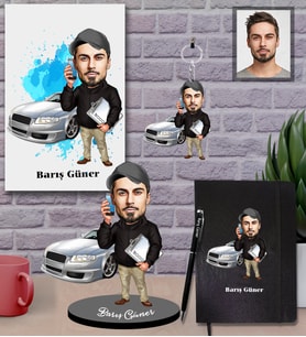 Kişiye Özel İş Adamı Karikatürlü 5 li Hediye Seti Bay-20