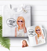 BK Gift Kişiye Özel Bayan Kolay Yetişmiyor Karikatürlü Beyaz Tişört ve Kupa Seti-4 (Model 1)