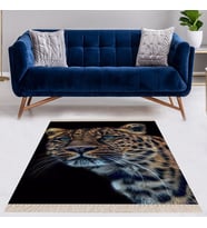 Leopar Desenli Dijital Baskı Yıkanabilir Kaymaz Taban Modern Salon Halı ve Yollu (Siyah - Kahverengi)