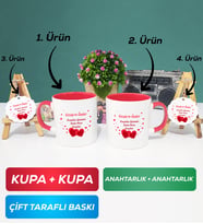 İkili Kırmızı Sevgiliye Sevgililer Günü Hediyesi 6 Kupa Bardak Anahtarlık