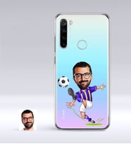 BK Gift Kişiye Özel Sarı Lacivert Futbolcu Karikatürlü Xiaomi Redmi Note 8 İnce Şeffaf Silikon Telefon Kapağı (Beyaz)