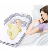Babycim Bebeğimin Taşınabilir,Işıklı, Müzikli Portatif İlk Yatağı Gri