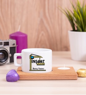 İnşaat Mühendisi Ahşap Altlıklı Mumlu Fincan