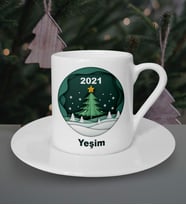 Kişiye Özel Çam Ağacı 2021 Tasarımlı Beyaz Kahve Fincanı