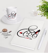 BK Gift Kişiye Özel CEO Beyaz Defter Kalem Türk Kahvesi Fincanı Seti-3 (Model 1)