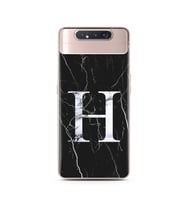 Samsung A70 Siyah Mermer Harf Tasarımlı Telefon Kılıfı H-Harfi 