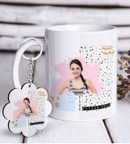 BK Gift Kişiye Özel İsimli Fotoğraflı Beyaz Kupa ve Anahtarlık Hediye Seti-3 (Model 1)
