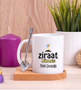 Ziraat Mühendisi Ahşap Altlıklı Beyaz Kupa Bardak