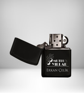 Kişiye Özel İsimli Siyah Benzinli Metal Çakmak Yılbaşı