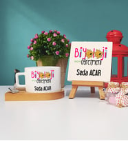 Biyoloji Öğretmeni Ahşap Altlıklı Fincan ve Dekoratif Taş Baskı Seti