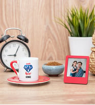 Super Dad Kırmızı Kahve Fincanı ve Kırmızı Mini Fotoğraf Çerçevesi