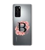Pembe Çiçekli Harf Tasarım Süper Şeffaf Silikon Telefon Kılıfı Huawei P40 B-Harf