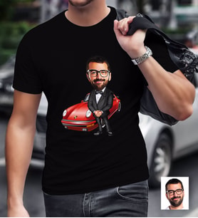 BK Gift Kişiye Özel Bay Patron Karikatürlü Siyah T-Shirt-1
