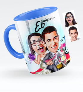 BK Gift Kişiye Özel Evleniyoruz Karikatürlü Mavi Kupa Bardak  8