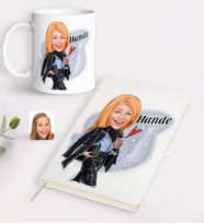 BK Gift Kişiye Özel Kadın Moda İkonu Karikatürlü Beyaz Defter ve Kupa Hediye Seti-4 (Model 1)