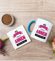 Canım Annem Mavi Kupa Bardak Ve Bardak Altlığı Seti