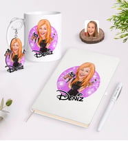 BK Gift Kişiye Özel Kadın Güzellik Uzmanı Karikatürlü Beyaz Defter Kalem Kupa ve Anahtarlık Hediye Seti-1 (Model 1)
