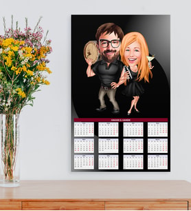 BK Gift Kişiye Özel Sevgililer Karikatürlü 2020 Ahşap Duvar Takvimi - 7
