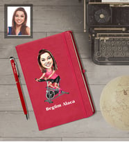Kişiye Özel Sporcu Karikatürlü  Kırmızı Defter Kalem Hediye Seti Bayan-6