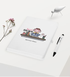 BK Gift Kişiye Özel Anasınıfı Öğretmeni Temalı Beyaz Defter Kalem Hediye Seti - 3