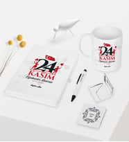 BK Gift Kişiye Özel Öğretmenler Gününüz Kutlu Olsun Temalı Beyaz Defter Kalem Kupa Ayna Seti - 2