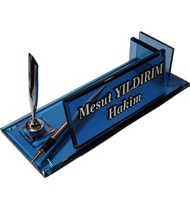 Masalık Büro Ofis Kalemli isimlik M186 Mavi SLV Gümüs Masa İsimliği