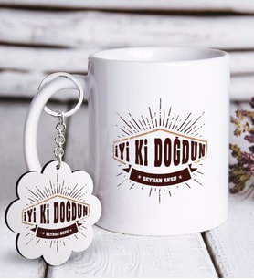 BK Gift Kişiye Özel İyi ki Doğdun Beyaz Kupa ve Anahtarlık Hediye Seti-3 (Model 1)