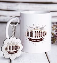BK Gift Kişiye Özel İyi ki Doğdun Beyaz Kupa ve Anahtarlık Hediye Seti-3 (Model 1)