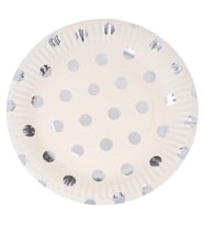 Varak Baskılı, Gümüş Puanlı Karton Tabak, 23 cm - 8 Adet (STD)