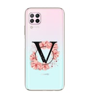 Pembe Çiçekli Harf Tasarım Süper Şeffaf Silikon Telefon Kılıfı Huawei P40 Lite V