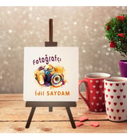 Kişiye Özel Fotoğrafçı 2 Tasarımlı Şövale Ayaklı Dekoratif Doğal Taş (Krem)