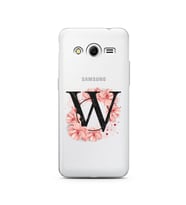 Pembe Çiçekli Harf Tasarım Süper Şeffaf Silikon Telefon Kılıfı Samsung Core 2 W-