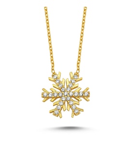 Kristal Kar Tanesi Gümüş Kolye wsn242 (Sarı)