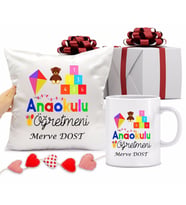 Anaokulu Öğretmeni Kupa Bardağı ve Yastığı Hediye Seti (Model 1)