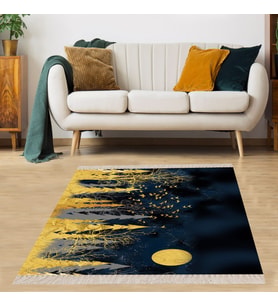 Ağaç Doğa Desenli Tablo Halı Dijital Baskı Yıkanabilir Kaymaz Taban Modern Salon Halı ve Yolluk (Gold)