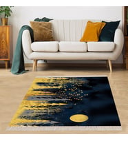 Ağaç Doğa Desenli Tablo Halı Dijital Baskı Yıkanabilir Kaymaz Taban Modern Salon Halı ve Yolluk (Gold)