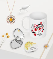 BK Gift Kişiye Özel En Güzel Anne Kupa Kalp Ayna Papatya Kolye Bileklik Seti (Model 1)