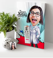 BK Gift Kişiye Özel Bayan Göz Doktoru Karikatür Kanvas Tablo 30x50cm 1