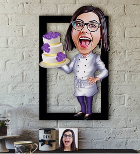 BK Gift Kişiye Özel Bayan Chef Karikatürlü 3D Ahşap Tablo-2